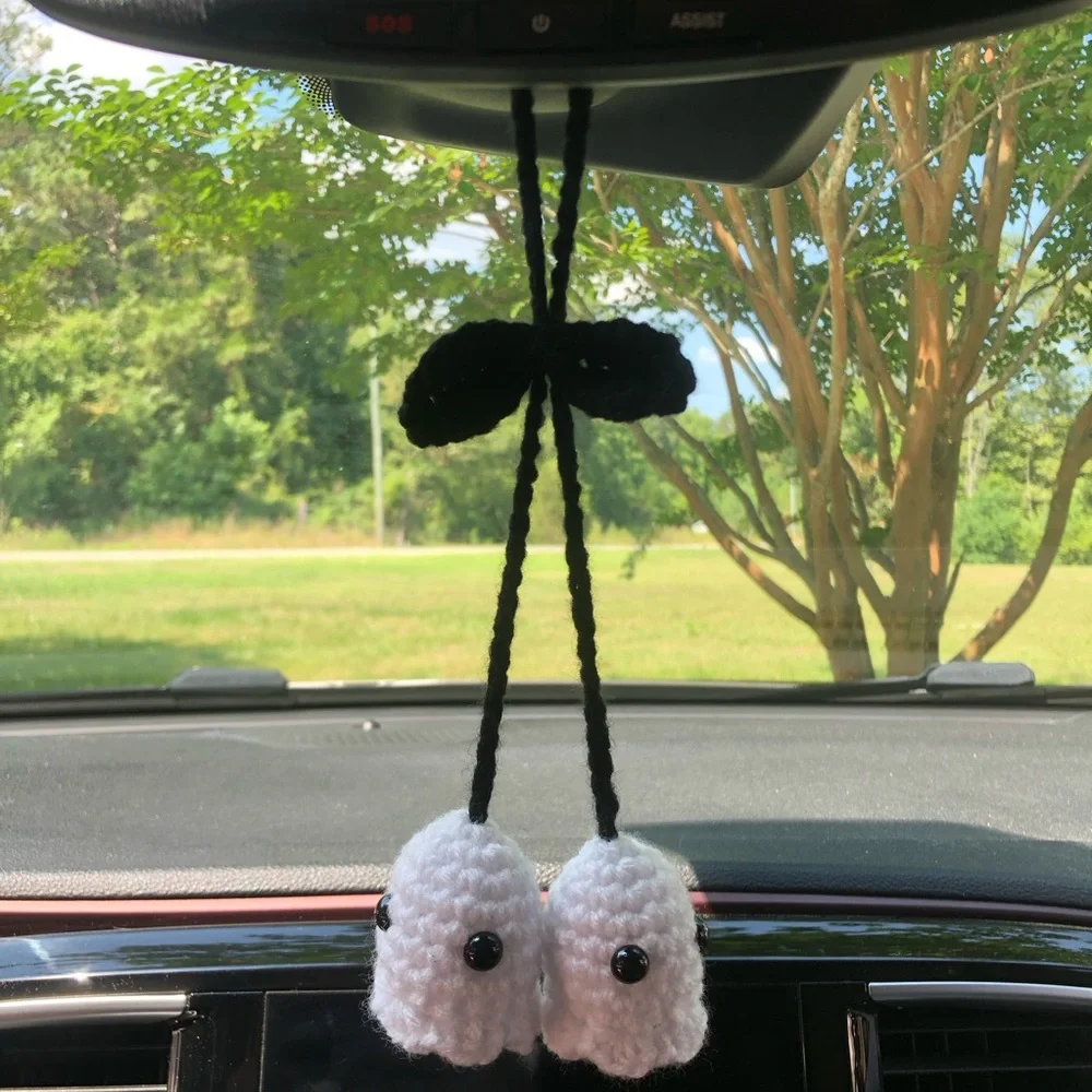 Crochet Ghost Car Hanger Halloween Hanging Accessory